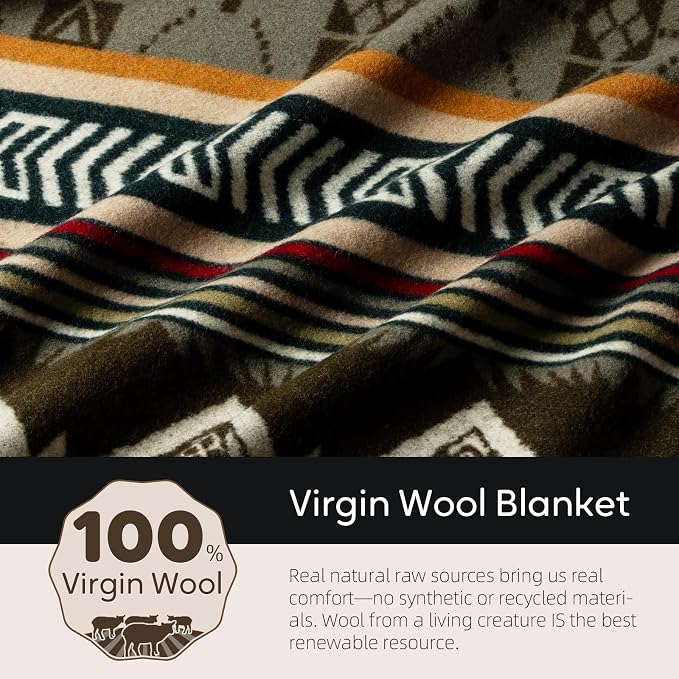 Molithe 100% Wool Blanket, 62" x 86", Warm, Thick, Washable, Military | Great for Camping, Outdoors, Sporting Events, Survival Kits Moss Green