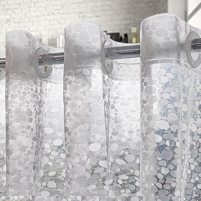 No Hooks Needed Waterproof Shower Curtain Liner PEVA 71" x 74" Hookless for Bathroom Goose Soft Stone Shower Curtains