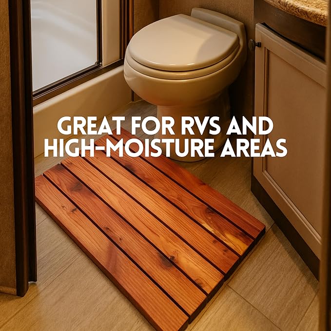 Cedar Wood Bath Mat – 22”x14” Nordic Style Non-Slip Shower Mat | Indoor & Outdoor Use | Wood Bathroom Mat & Floor Protector | Handcrafted in USA - Small