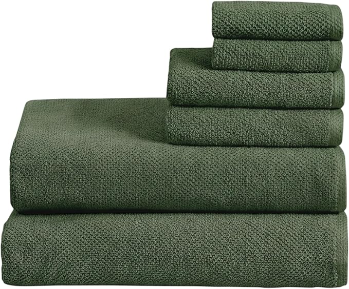 Great Bay Home 100% Cotton 6 Piece Bath Sheet Set - Absorbent, Quick-Drying, Durable Bath Towels for Bathroom Decor - Low-Twist, Two-Ply Fibers (Forest Green)