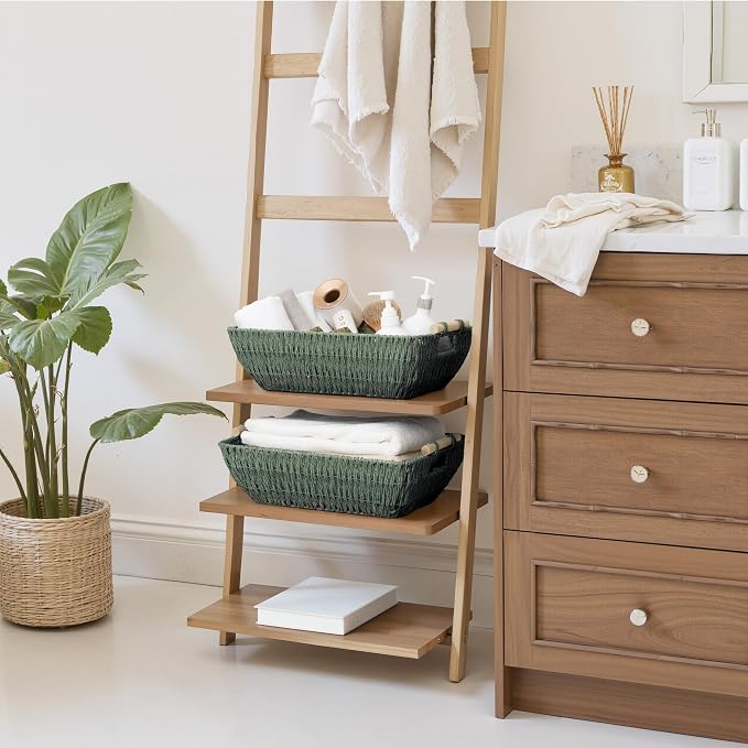 StorageWorks Extra Large Wicker Storage Basket for Organizing with Wooden Handles, Toilet Paper Baskets for Bathroom, Bosana Green, 2-Pack
