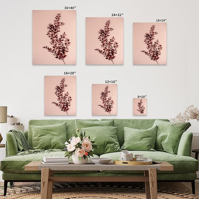 Monem Art Dried Red Botanical Branch Print - Minimalist Boho Nature Poster - Wall Decor for Living Room, Bedroom or Office - 24x32 Silver Framed CANVAS Wall Art by Mareike Bohmer