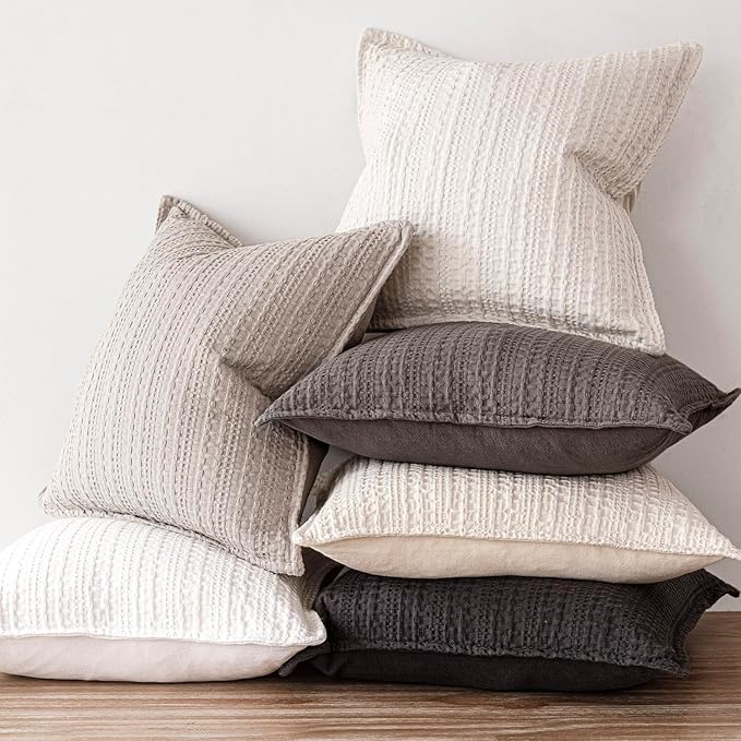Foindtower Set of 2 Decorative Cotton Waffle Weave Throw Pillow Covers Euro Shams Cushion Covers Accent European Pillowcase for Bed Couch Sofa Bedroom Living Room Home Decor 26×26 Inch Natural Ivory
