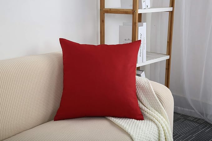 TangDepot 100% Cotton Solid Throw Pillow Cover 12x12 Deep Red | 100% cotton, same-color zip, machine wash & air dry. For living room, bedroom, office, car. 42 colors, 26 sizes. Cover only.