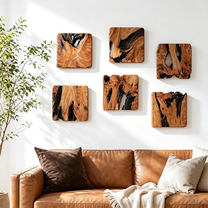 BOTALEGRE 4-Piece Natural Cedar Wood Wall Art Set, Handcrafted Rustic Abstract Wall Decor, Unique Cedar Root Wooden Wall Hanging for Home Living Room Bedroom Office