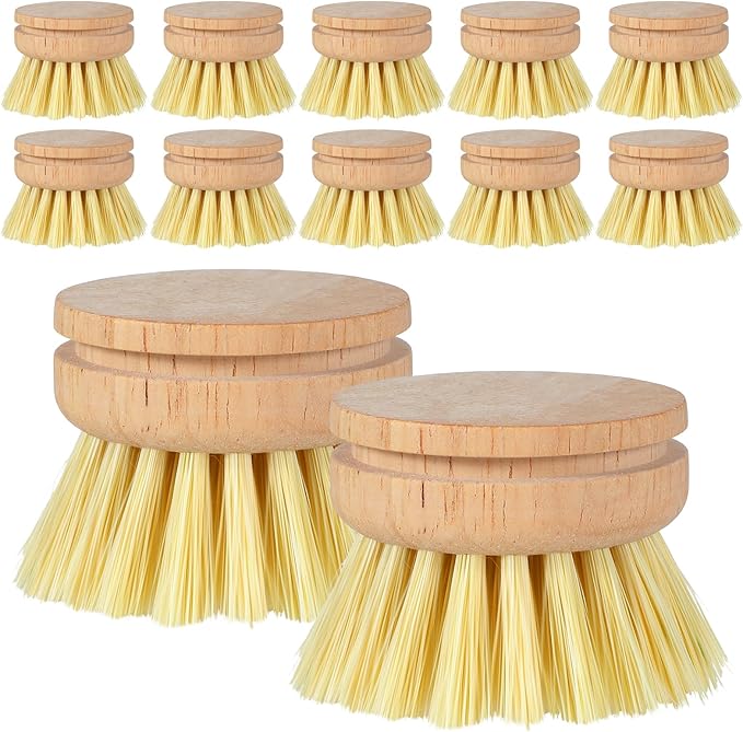10pcs Natural Wooden Dish Brush Replacement Heads with Sisal Bristles – Eco-Friendly Kitchen Scrubber Refills for Pots, Pans, Utensils – Safe Scratch-Free Cleaning Brush Heads (1.89x1.57in)