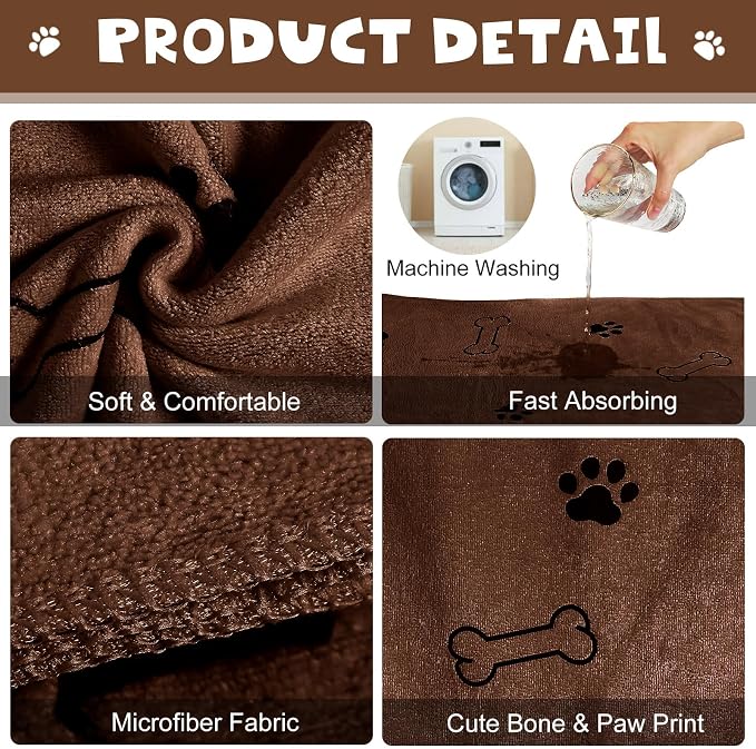 Chumia 4 Pcs Dog Towels for Drying Dog Puppy Bulk Microfiber Absorbent Paw Towel Pet Bathing Supplies Quick Drying for Medium Cats Pets Shower(24 x 40 Inch,Gray, Coffee)