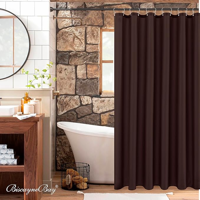 Biscaynebay Quality Fabric Shower Curtain Liner 72" by 72", Brown Water Resistant Bathroom Curtains, Rust Resistant Grommets Top Weighted Bottom Hem Machine Washable