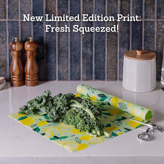 Bee's Wrap - Limited Edition - Beeswax Wraps for Food - Cut to Size 14x52" Beeswax Wrap Roll - Plastic Free Made in USA Reusable Natural Food Wrap - Fresh Squeeze Print