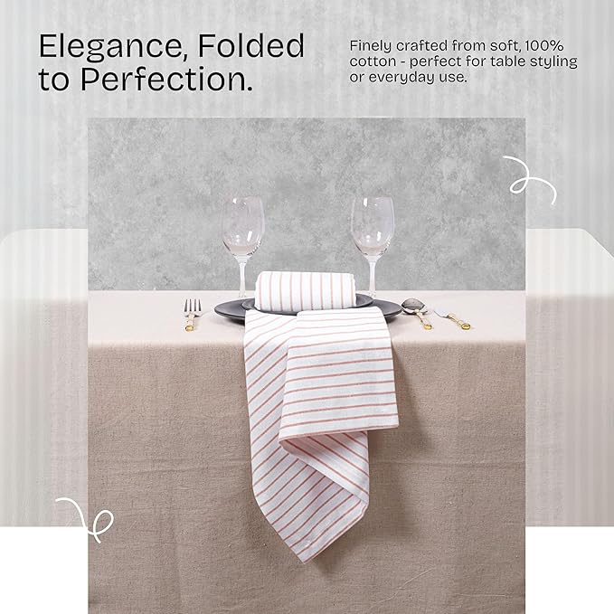 Rust Stripe Cloth Napkins (Set of 12), 18x18 Inch, 100% Cotton, Durable and Reusable Napkin, Classic Striped Table Linen for Dinner Tables, Holiday Meals, Fall Events, and Daily Use