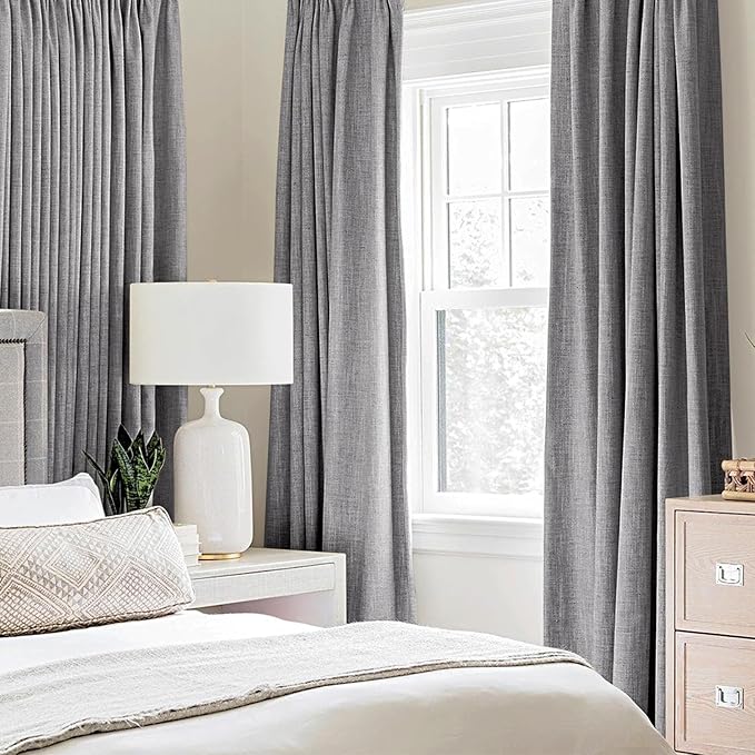 MIULEE Linen Texture Curtains for Bedroom Solid 100% Blackout Thermal Insulated Grey Curtains Grommet Room Darkening Drapes Luxury Decor for Living Room Nursery 52x45 Inch (2 Panels)