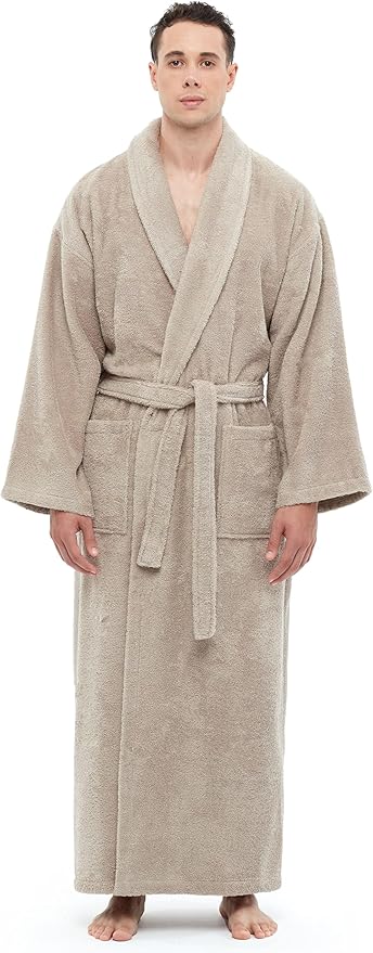 Arus Men's Shawl Collar Robe, Turkish Terry Cotton Bathrobe with Regular and Full Length Options