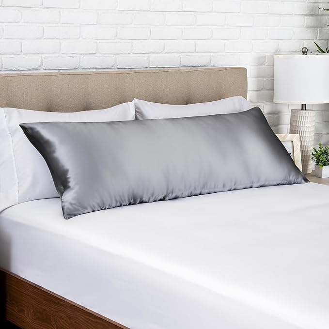 Bare Home 100% Mulberry Silk Pillowcase for Hair and Skin - Ultra Premium 6A Grade 19 Momme Silk Pillow Case - Hidden Zipper - Breathable Cooling Pillow Cover (Body, Grey)