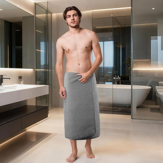POLYTE 380 GSM Microfiber Oversize Quick Dry Lint Free Waffle Bath Towel for Body, 60 x 30 in, Set of 2
