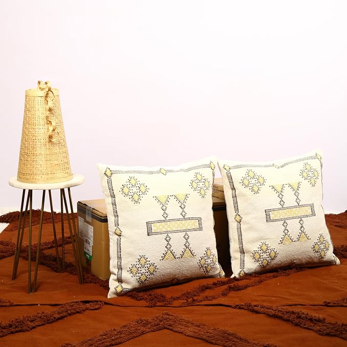 Trade Star 100% Cotton Sabra Pillow Covers Handloomed Rug Decorative Cushion case 18x18 Inches Handwoven Pillowcase Set of 2 Throw Cushion Covers Designer Pillow Shams