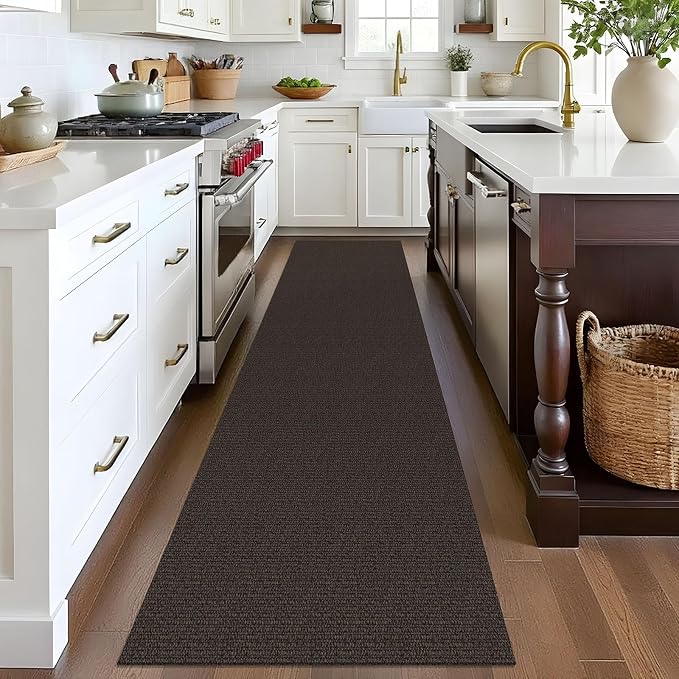 EARTHALL Washable Runner Rug 2x8 Ft Non Slip Runners for Hallways Cotton Rubber Backed Kitchen Runner Braided Indoor Floor Carpet Runners for Entryway, Hallway, Kitchen, Bedroom, Taupe/Coffee