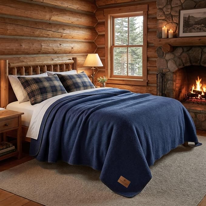 Whispering Winds 100% Wool Blanket, Premium Queen Size (90"x90") | Soft, Warm, Thick, Comfortable, For Bed, Couch, Home, Car, Camping, Outdoors, Survival