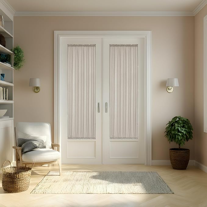 Sheer Sidelight Door Curtains 2 Panels for Front Back Patio Glass Door Window Treatment Rustic Privacy Light Filtering Curtains 25 X 72 Inches Long Rod Pocket with Tie Back, Burlywood Birch