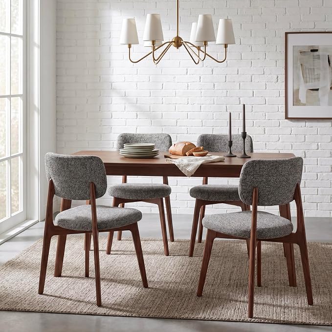 COLAMY Dining Chairs Set of 4, Modern Upholstered Kitchen Room Chairs with Solid Red Oak Wood Legs, 5-Min Easy Assembly Anti-Wobble, High-Weight Fabric Farmhouse Side Chair, 300lbsWalnut,Darkgrey