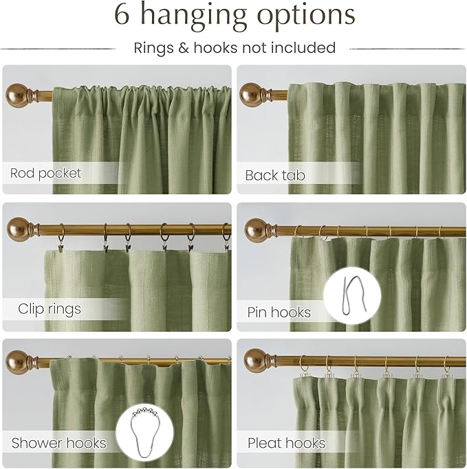 NICETOWN Waffle Weave Linen Sage Green Curtains for Bedroom, Privacy Farmhouse Drapes Light Filtering Window Treatments for Living Room, W52 x L84, 2 Panels