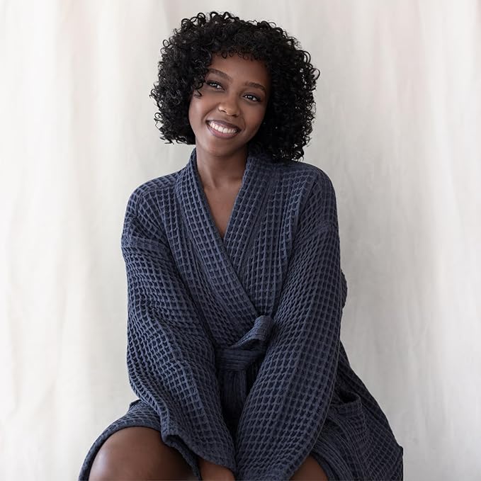 Womens Kimono Waffle Robe - Lightweight 100% Turkish Cotton Housecoat for All-Day Lounging - Bathrobe for Shower