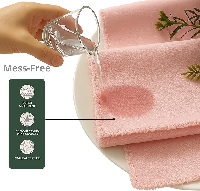 Ramanta Home Cloth Napkins Set of 12 Pink 18x18 Inch - Spring Soft & Durable Frayed Dinner Napkin for Easter Wedding, Birthday Parties | Heavy Weight Fabric Table Linen for Everyday Use Family Dinners