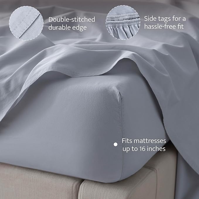 Double Stitch 100% Organic Cotton Sheets, King Size Sheets Set, GOTS Certified Long Staple Cotton Bedsheets, Luxury & Soft Hotel Bed Sheets with 16 inches Deep Pocket, Made in India Light Blue