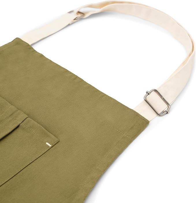 Cotton Canvas Apron for Women & Men – Adjustable Neck Strap & Waist Ties with Pockets