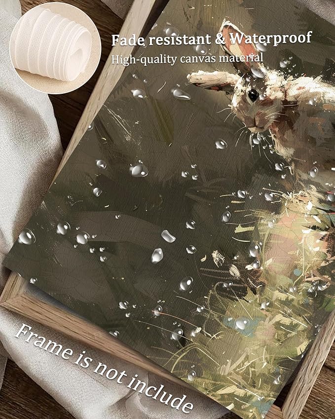 Vodefoad Vintage Rabbit Wall Art Prints Easter Wall Decor Neutral Bunny Canvas Oil Painting Farmhouse Style Bunny Drawing for Nursery Wall Decor Retro Easter Antique Rabbit Gallery wall Art for Bathroom Office Decor - 8x10Inch Unframe