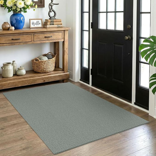 EARTHALL Washable Area Rug 4x5 Ft Non Slip Rugs for Entryway Braided Throw Rugs Bedroom Carpet Cotton Entry Rug Woven Floor Rug for Bedroom Dining Room Living Room, Green/Grey