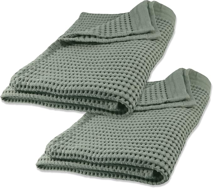 GILDEN TREE Waffle Bath Sheet Quick Dry Towel, Thin Luxury Bath Towels, 40x80 Large Bath Towels 2 Pack Bath Sheets, Modern Style (Sage Grey)