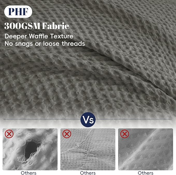 PHF Waffle Weave Duvet Cover Set Queen Size, No Snagging Ultra Soft Luxury Textured Breathable Comforter Cover for All Season 3pcs, Durable Bedding Duvet Set with 2 Pillow Shams, 90"x90", Grey