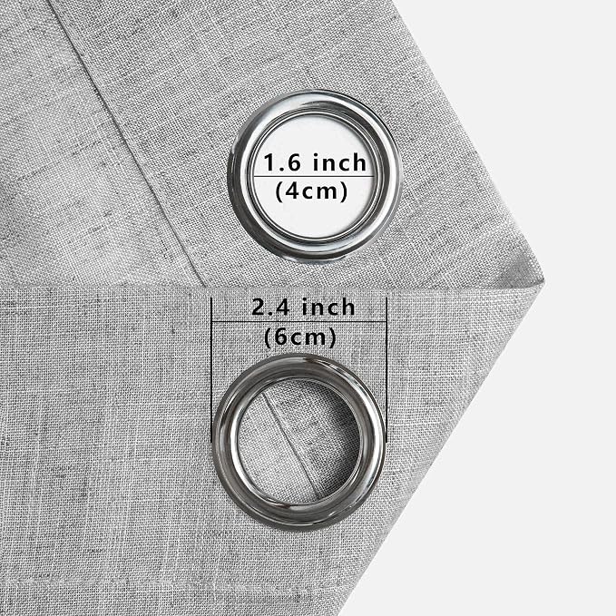 Pitalk Light Grey Curtains 96 Inches Long for Living Room 2 Panels Set Grommet Linen Window Treatments 96 Inch Light Filtering Semi Sheer Curtains for Bedroom Country Gray