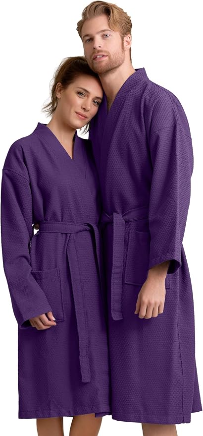 Men's Luxury Waffle Weaved Cotton Bathrobe - Lightweight & Soft - Quick Dry & Absorbent - Spa Robe for Men