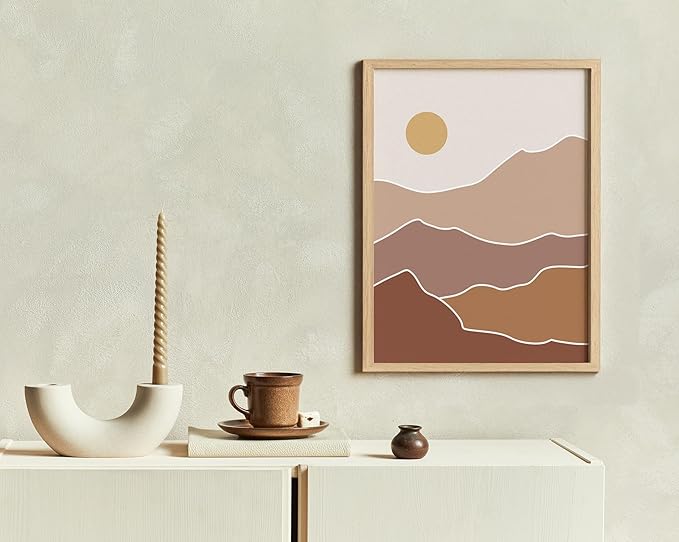 Y2K BOO Abstract Mountain Landscape UNFRAMED Wall Art Sun Rolling Hills Earth Tones Terracotta Mid Century Modern 11x14 Inch Heavyweight Paper Minimalist Studio Decor