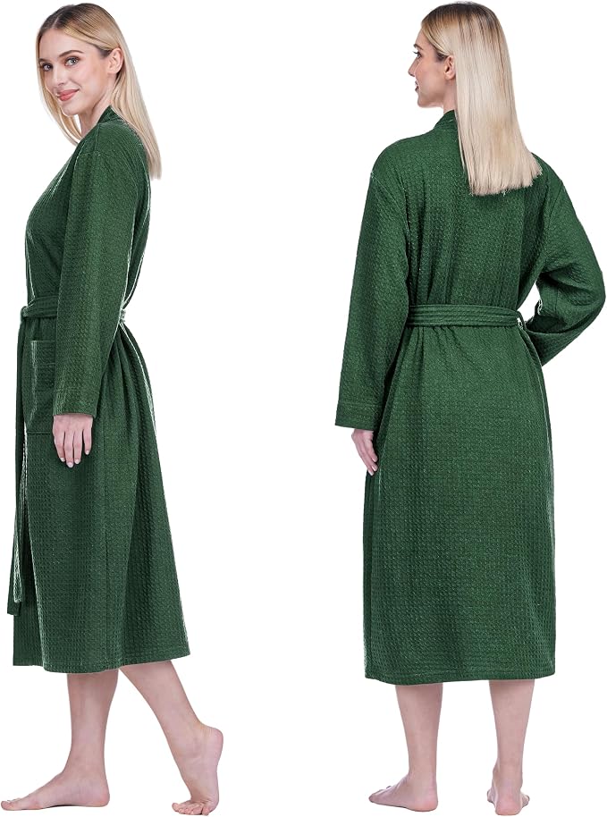 PAVILIA Womens Waffle Knit Robe Lightweight Cotton Blend Full Length House Bathrobe with Pockets