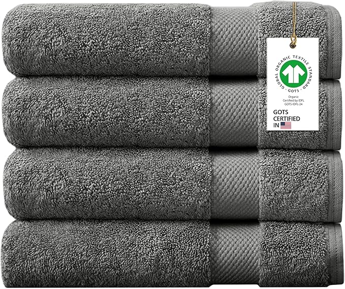 100% Organic Cotton Towels 650 GSM Plush Feather Touch Quick Dry Bath Towel, Pack of 4 GOTS Certified, Oeko-Tex Green Certified, Organic Cotton Bath Towel, 30"X58"