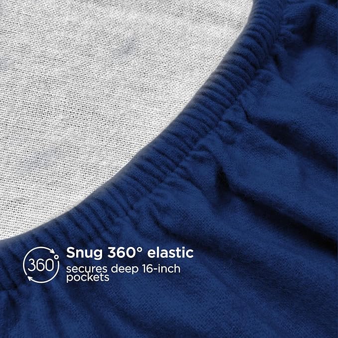 Briarwood Home® Heather Flannel Sheet Set, 100% Natural Cotton, Soft, Warm & Deep Pocket, Advanced Nano-Tech Making it Resistance to Pilling; Brushed 6 Times for Softness (Navy Blue, Queen)