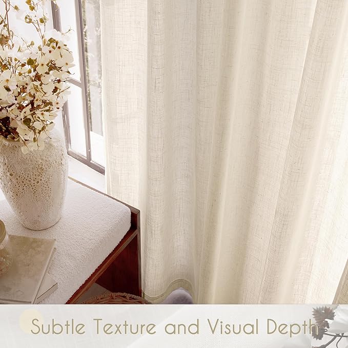 Apricot Linen Curtain 63 inch Length 2 Panels Set Back Tab Light Filtering Living Room Curtain Drapes Home Office Modern Minimalist Decor Farmhouse Boho Neutral Cream Semi Sheer Curtain 63 inch Long