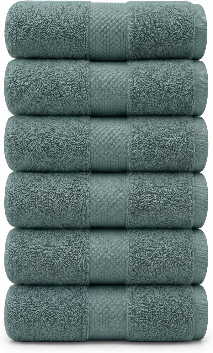 6 Piece Organic Cotton Luxury Bath Towel Set, 700 GSM Plush Long-Staple Bath Hand Wash Bundle, Soft Absorbent Quick-Dry Bathroom Towels, GOTS & Oeko-TEX Certified Hotel Spa Quality – Slate Gray