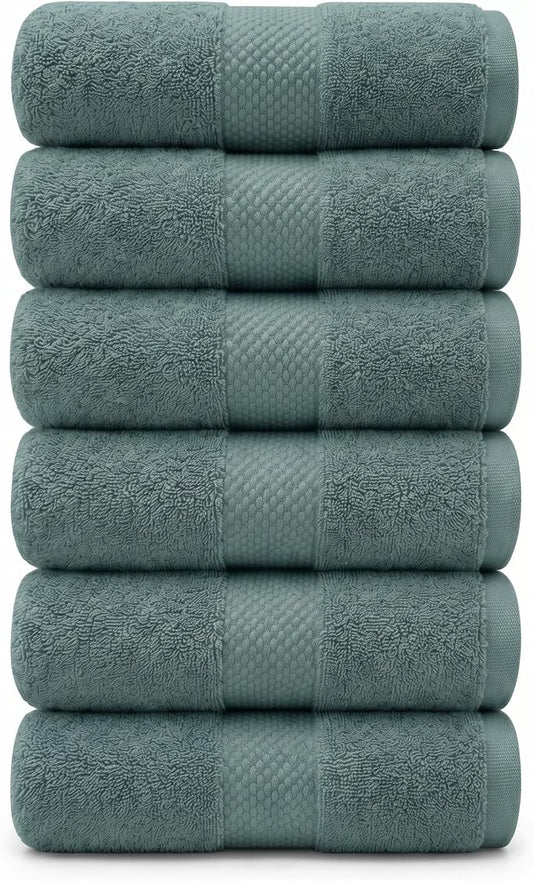 6 Piece Organic Cotton Luxury Bath Towel Set, 700 GSM Plush Long-Staple Bath Hand Wash Bundle, Soft Absorbent Quick-Dry Bathroom Towels, GOTS & Oeko-TEX Certified Hotel Spa Quality – Slate Gray