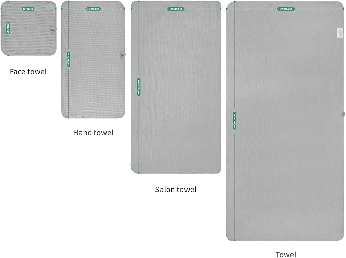 MICROFI Waffle Weave Bath Towel Set, Microfiber, 4 Pieces (Body/Hair/Hand/Face), Quick Dry, Lightweight, Super Absorbent, Lint Free, 380 GSM (Silver)