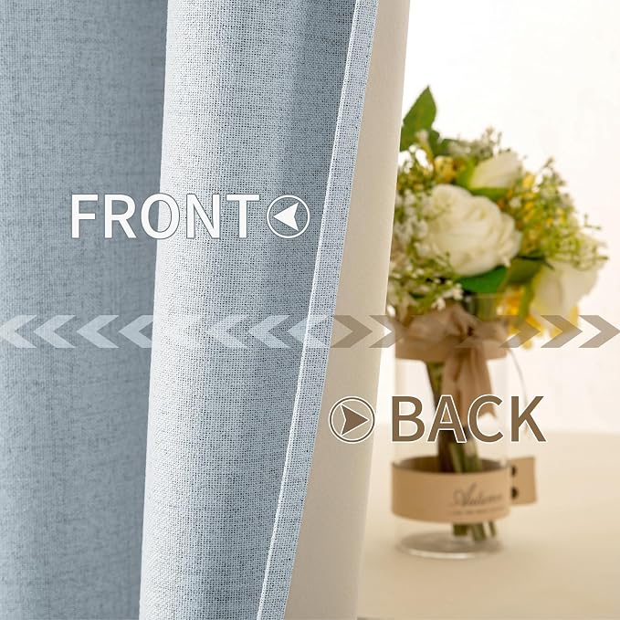 MIULEE Linen Textured Curtains for Bedroom Solid 100% Blackout Thermal Insulated Chambray Blue Grommet Room Darkening Curtains & Drapes Luxury Decor for Living Room 52 x 45 Inch (2 Panels)