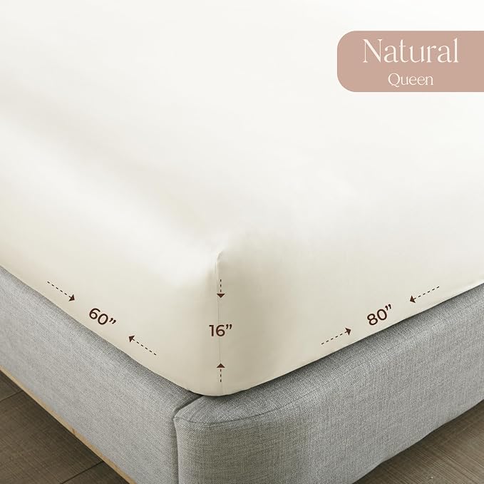 Organic Queen Fitted Sheet Only Deep Pocket - 100% Organic Cotton Sheets with Soft Breathable 500 Thread Count Sateen Weave GOTS & Fairtrade Certified - Fitted Bed Sheets Only (Natural, Queen)