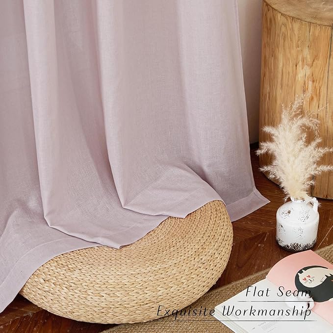 NICETOWN Linen Blend Blush Pink Curtains 96 inches Long, Rod Pocket & Back Tab Light Filtering Semi Sheer Window Treatments Privacy Added Drapes for Bedroom, W55 x L96, 2 Panels