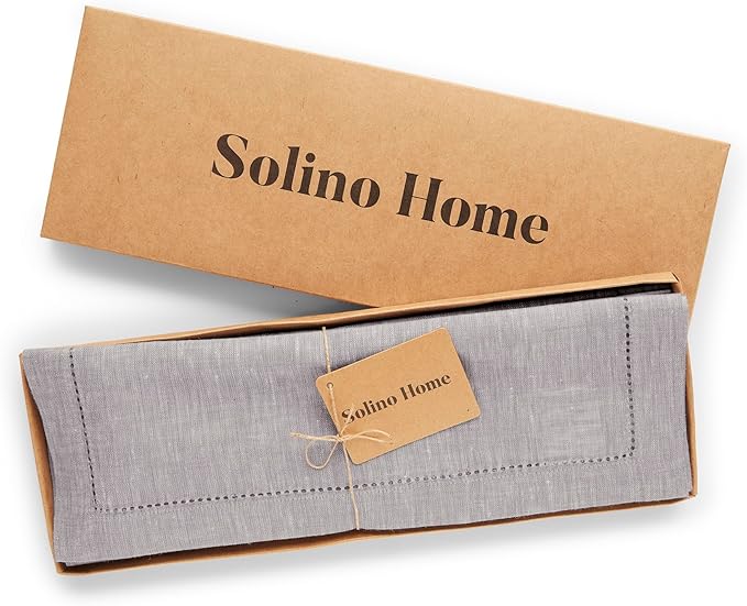 Solino Home Linen Placemats Set of 4 - Milan Hemstitch Oyster Grey Placemats 14 x 19 Inch - 100% Pure Linen Table Mats for Summer