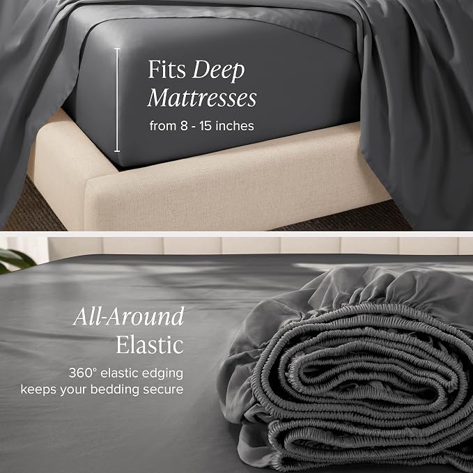 Bare Home 100% Organic Cotton Full Sheet Set - 400 Thread Count - Smooth Sateen Weave - Breathable & Cooling - Hotel Luxury Set - Deep Pocket Bed Sheets (Full, Grey)