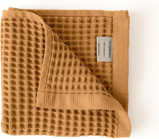 Premium Waffle Hand Towels Pack of 4 Extra Large 20x35 inch - 100% Turkish Cotton, Waffle Weave, Quick Dry, Lint Free, Super Absorbent, Thin Hand Bath Towel (Caramel, Set of 4 Hand Towels)