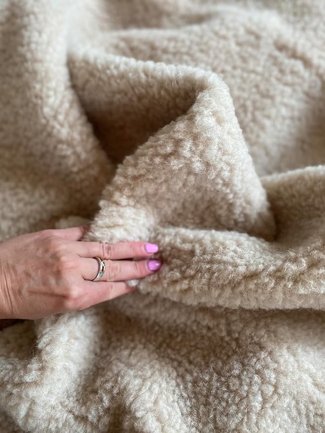 Merino Wool Bedding Blanket/Big Throw Wool Blanket 98" x 79" Beige Blanket Woolmark