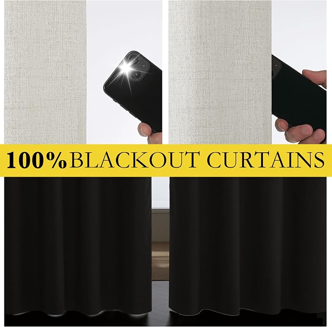NICETOWN 100% Blackout Cafe Curtains 48 inches Long 2 Panels, Linen Blend Thermal Insulated Curtains with Liners for Kitchen, Privacy Window Draperies for Basement, Alabaster Gray, W52 per Panel